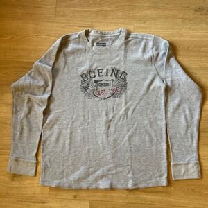 Boeing Company Mens Heather Grey Waffle Knit Thermal Long Sleeve Shirt XL